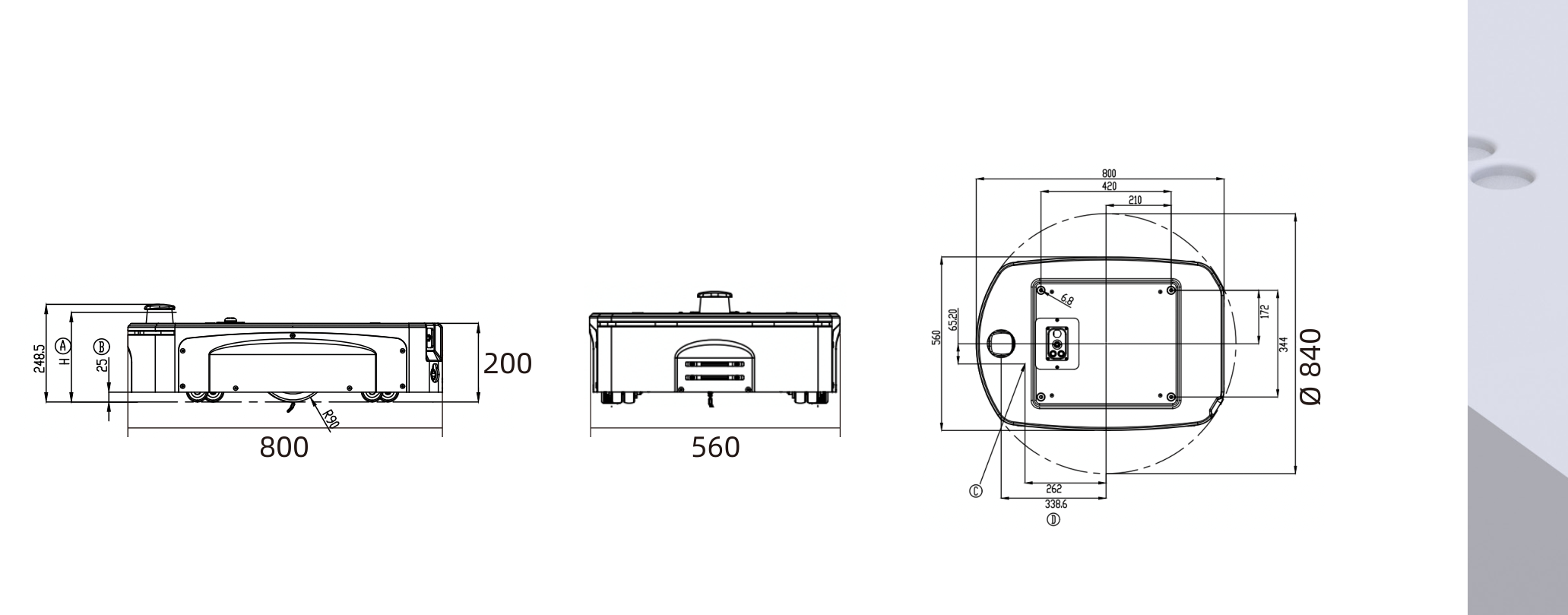 AMB-150 dimensions (mm)