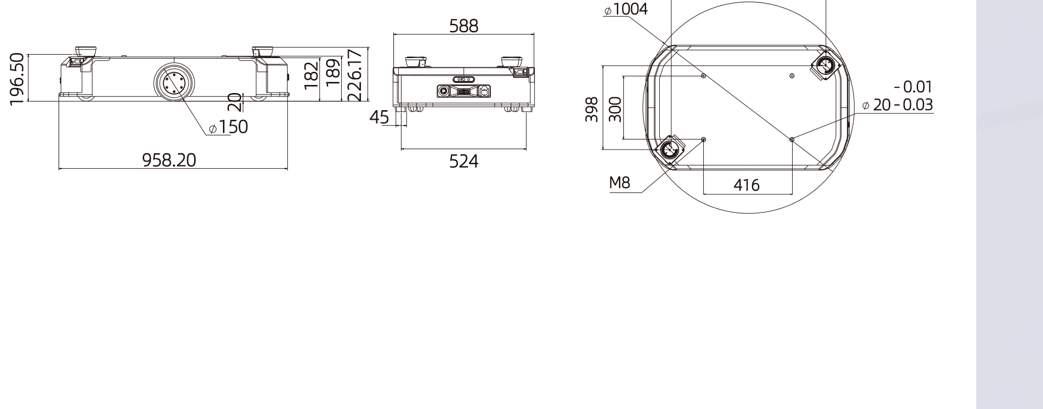 SBA-400EU dimensions (mm)